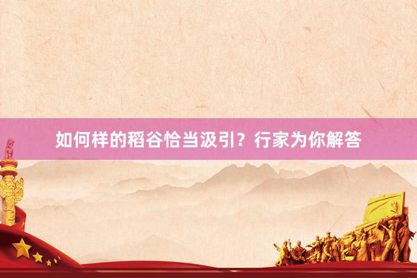 如何样的稻谷恰当汲引？行家为你解答